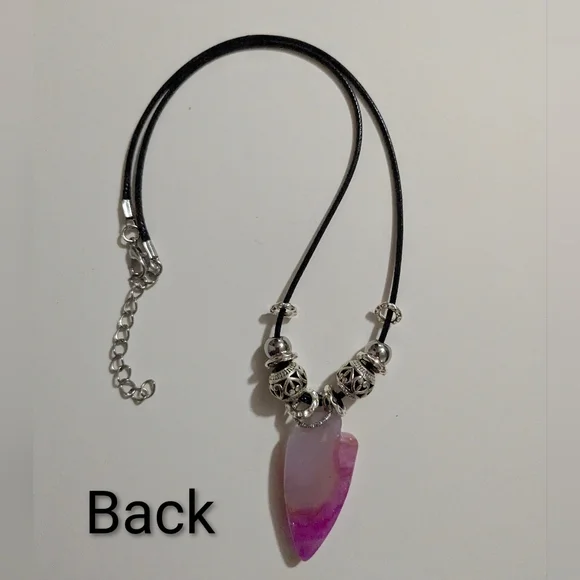 Handmade White & Pink Druzy Arrowhead Silver Beaded Necklace - Picture 2 of 14
